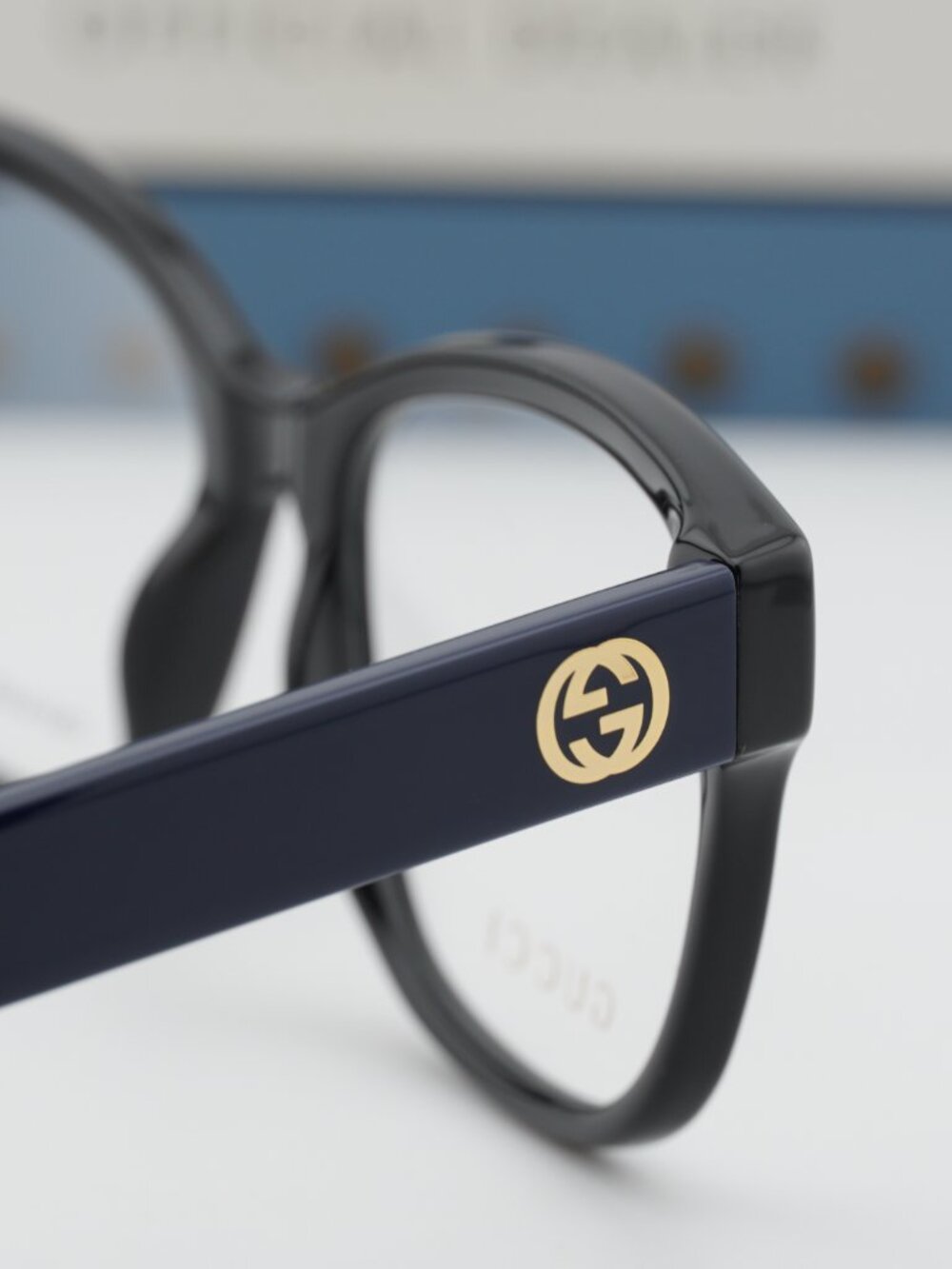 Gucci GG1340O 010 Square Eyeglasses - Shiny Black/Blue 54mm - Picture 8 of 10